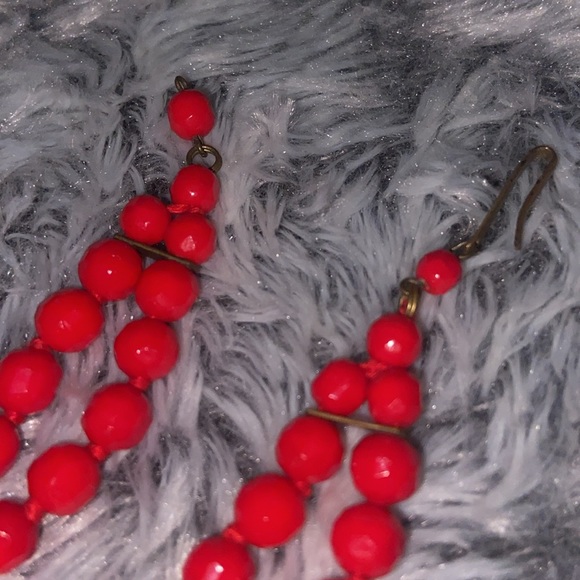 MCM vintage red faceted glass bead double strand choker necklace 13 inches - Picture 7 of 11